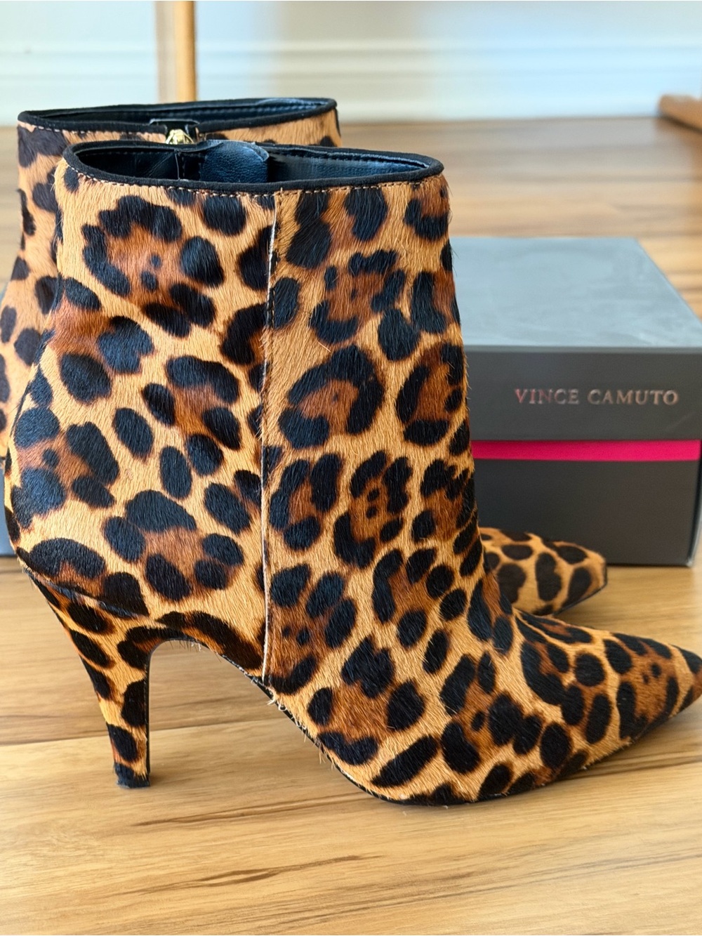Vince Camuto Leopard-Print Haircalf Pointed-Toe Ankle Booties